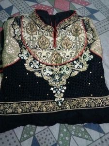 Elegant Black &amp; Gold Anarkali Suit