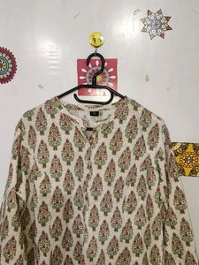 Unused Casual Khadi Cotton Collar Printed Short Kurta