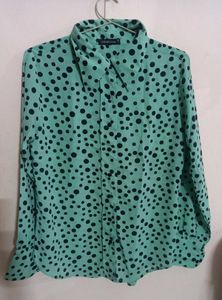 Green Polka Dot Printed Casual Shirt