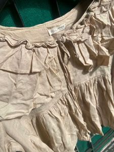 Beige Linen Ruffle Blouse