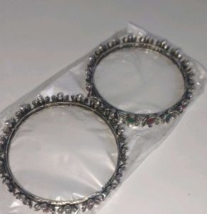 Floral Silver metallic Bangles
