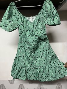 Floral Green Mini Dress Korean Style 💚