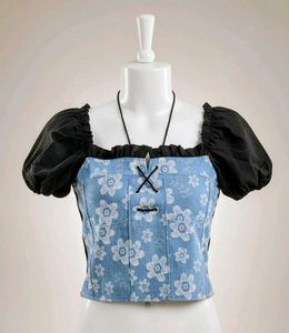 Floral Print Jeans Cloth Beautiful Crop Top