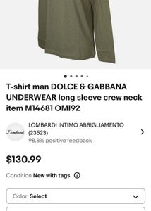 Dolce &amp; Gabbana Olive Green Long Sleeve Underwear