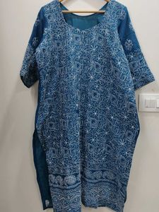 Lucknowi Blue Embroidered Kurta