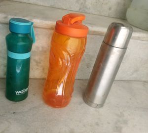 2 Plastic And 1steel Water Bottle