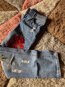 Rose Embroidered Denim Jeans