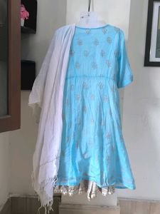 Blue Printed Kurti with Dupatta (No Return)
