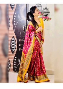 Elegant Pink &amp; Yellow Saree
