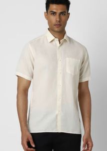Van Heusen MEN BEIGE REGULAR FIT SOLID HALF SLEEVE