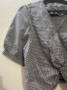 Gingham Knot-Front Top