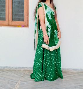 Bottle Green Lahenga With Tie Dye Dupatta