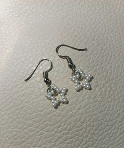Handmade Beaded Mini Star Pearl Earrings ✨🤍🌌
