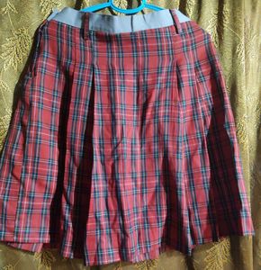 Red Plaid Pleated Skirt