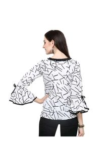 🤍 Geometric Print Bell Sleeve Top