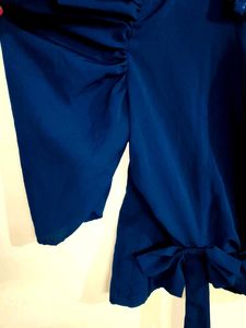 Elegant Blue Tie-Front Top