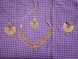Necklace, Jhumka And Maangtika Set