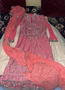 Elegant Cream Lehenga with Peach Embroidered Suit