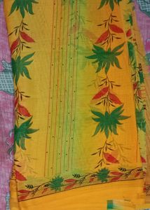 New Yellow Saree With Beautiful Leaf Printing,  Fall Pico Is Not Done And Also It Doesn't Have Blouse Piece.