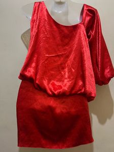 Red One-Shoulder Satin Mini Dress
