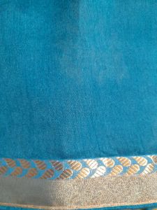 Beige and Greenish Blue Silky Saree with Blouse