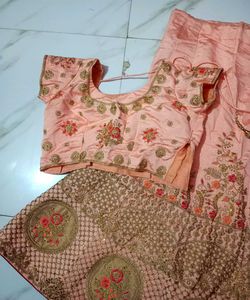 Peach and pink Embroidered bridal Lehenga Choli