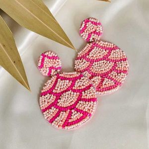 Pink Beaded Statement Earrings🩷