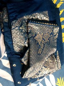 Elegant Dark Green & Gold Sari Blouse Size 44 Inch