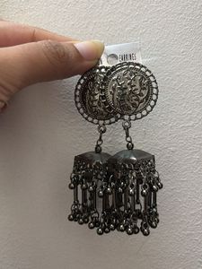 Grey Oxidised Jhumka Earrings