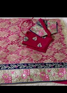 Pink Net+Chiffon Sari With Blouse