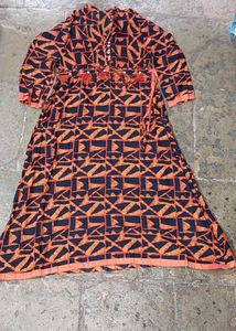 Patterned Orange &amp; Black Kurti