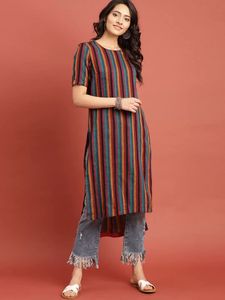 Taavi Striped Woven Straight High-low Kurta