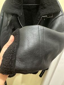 Black Faux Leather Sherpa Jacket