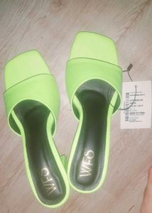 Neon Green Heeled Mules