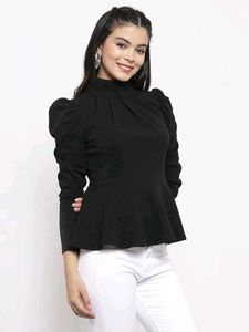 Kassually Chic Black Peplum Top, L Size