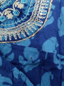 Blue Embroidered Cotton Kurti