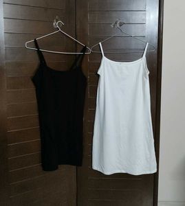 Set Of 2 Women's Camisole - Black & White Colour