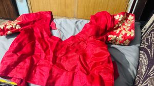 Red &amp; Gold Embroidered Saree