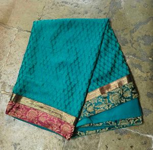 Teal Brocade Saree