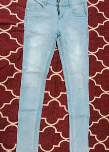 Light Blue Distressed High-Waist Jeans