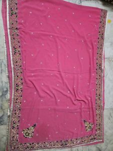 Pink heavy work saree with blouse