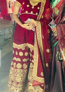 Maroon &amp; Gold Embroidered Salwar Kameez