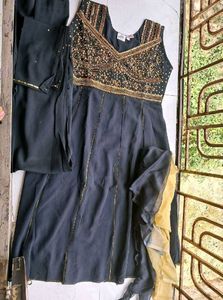 Elegant Black &amp; Gold Embroidered Anarkali