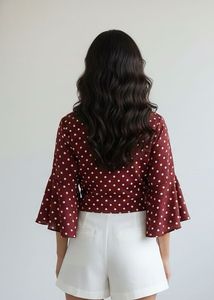 Polka Dot Tie-Front Crop Top