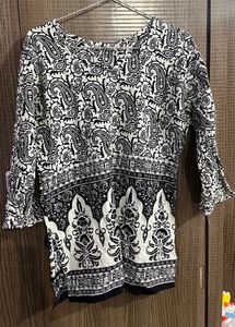 Boho Ethnic Pattern White Short Kurti