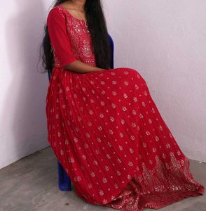Elegant Red Embroidered Maxi Dress