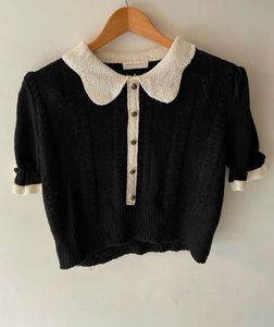 Black Knit Top with White Collar