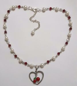 Elegant Cherry Pearl Necklace Handmade