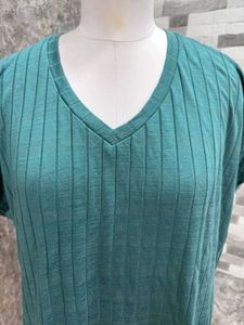Teal Ribbed V-Neck Top