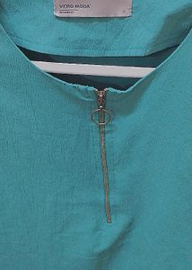 Teal Zipper Tunic Top